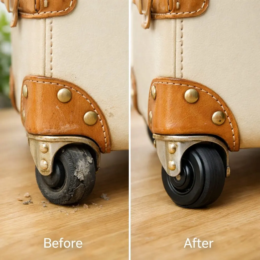 大阪梅田でグローブトロッターのキャスター交換｜サファリ2輪キャリー