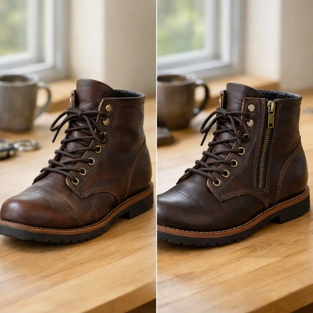 大阪なんばでRED WINGブラックスミスにファスナー後付け｜脱ぎ履き激